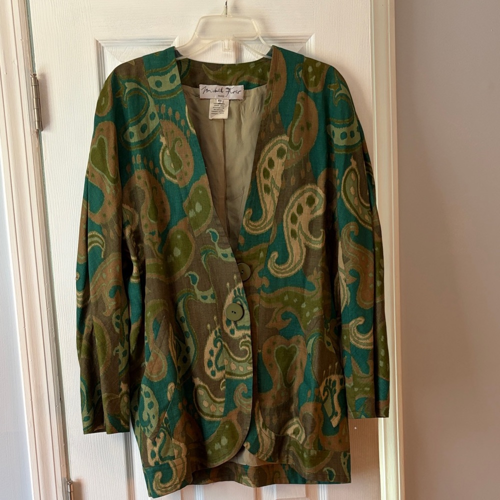 Women's Green and Brown Paisley Jacket Size 40